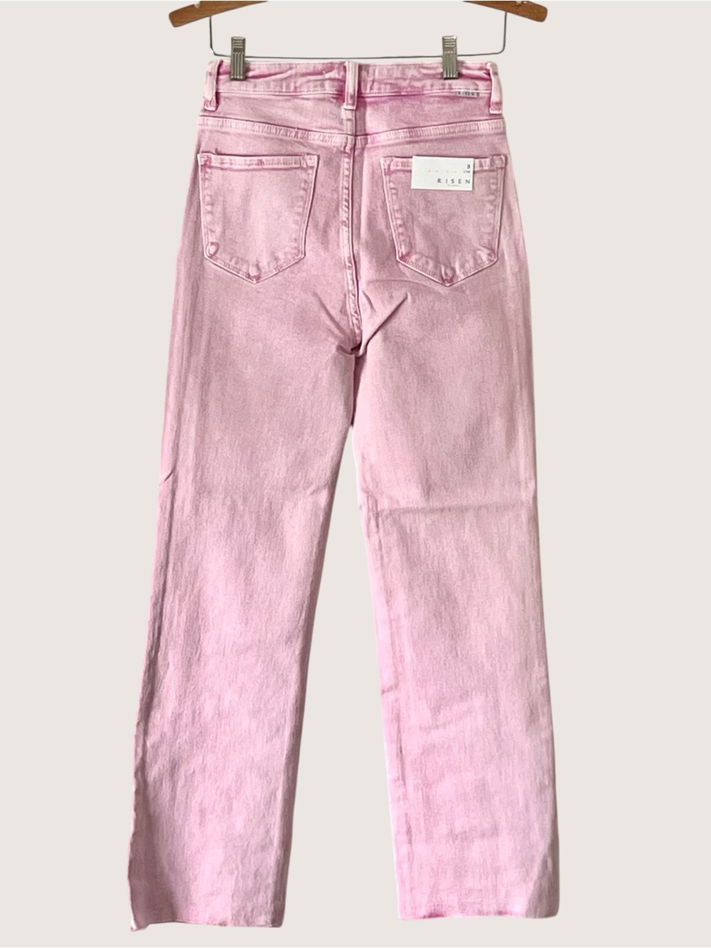 Risen Acid Pink High-Rise Straight Leg Jeans with Raw Hem - Picture 9 of 12